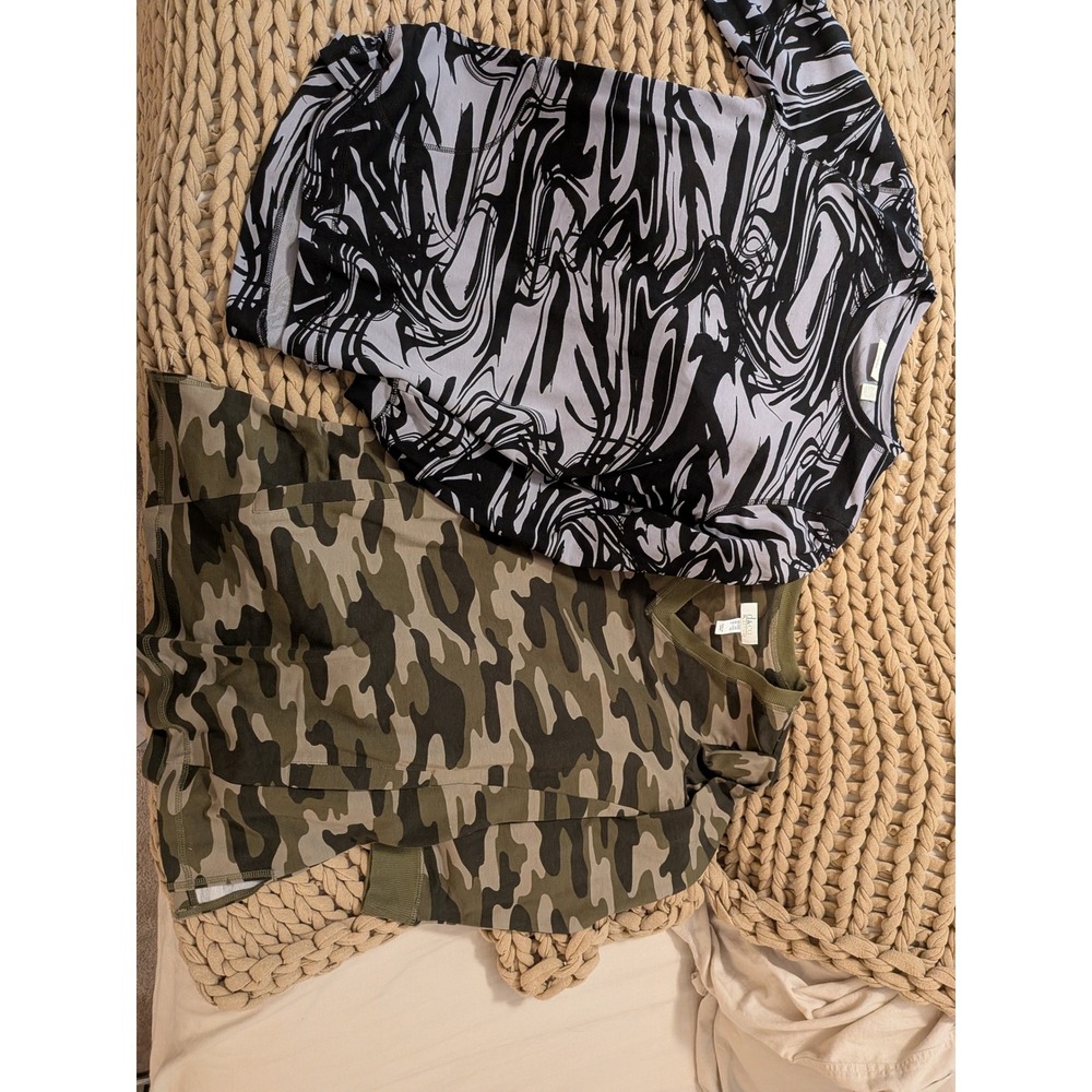 Denim‎ & Co Active & LOGO Lounge Tops Bundle Camo Marble Prints XXS Pockets 2pc